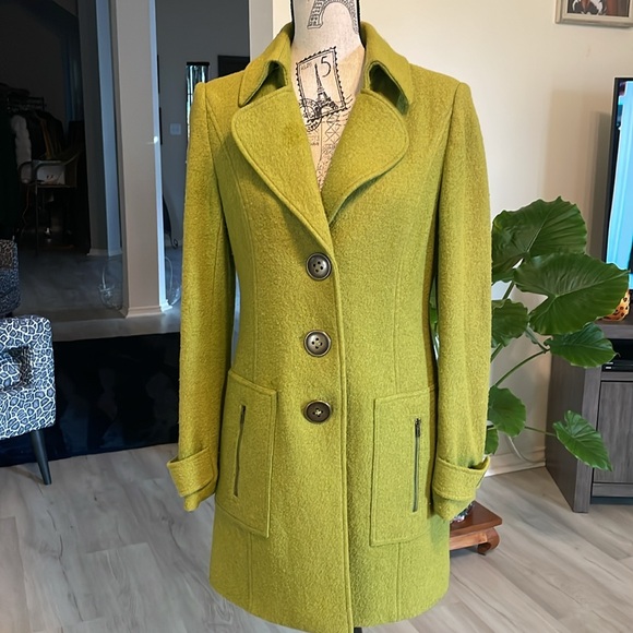 Anthracite by Muse Women’s Textured Pea Coat Trench-Lime-3 Front Buttons-Size 8 - Picture 2 of 5